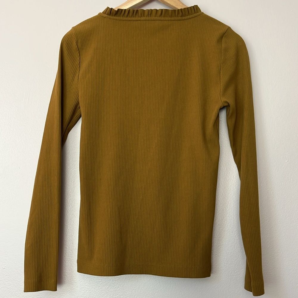 J Crew Ribbed Ruffle Neck Long Sleeve Shirt Bronzed Surplus Brown Women's Small - Picture 6 of 10